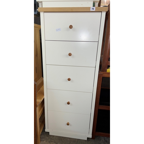 76 - CREAM FIVE DRAWER CHEST AND MATCHING THREE DRAWER CHEST