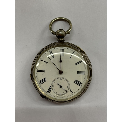 498 - UNMARKED WHITE METAL CASED POCKET WATCH WITH SUBSIDARY DIAL