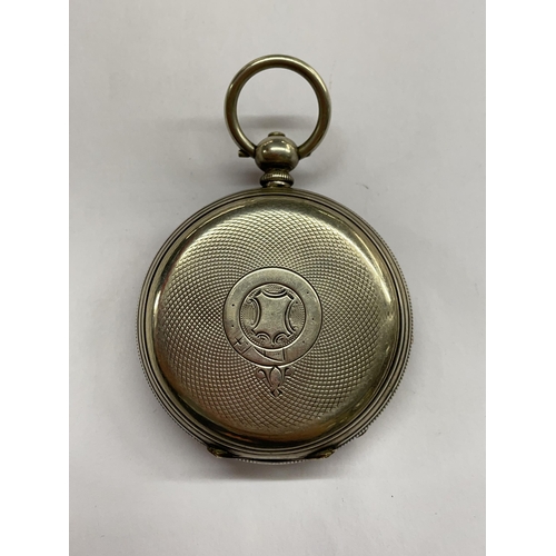 498 - UNMARKED WHITE METAL CASED POCKET WATCH WITH SUBSIDARY DIAL