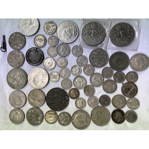 502 - SELECTION OF PREDECIMAL GB COINS AND COMMEMORATIVE CROWNS