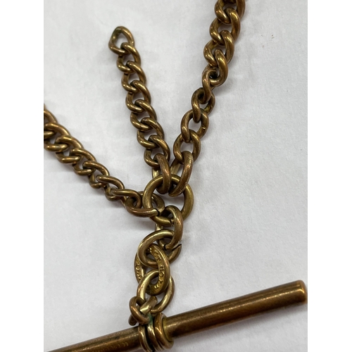 504 - 18CT GOLD FILLED ALBERT CHAIN AND T BAR