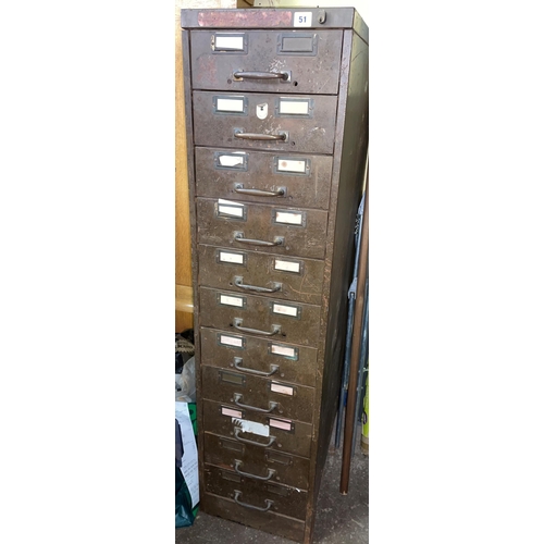 51 - INDUSTRIAL METAL TWELVE DRAWER FILING CABINET