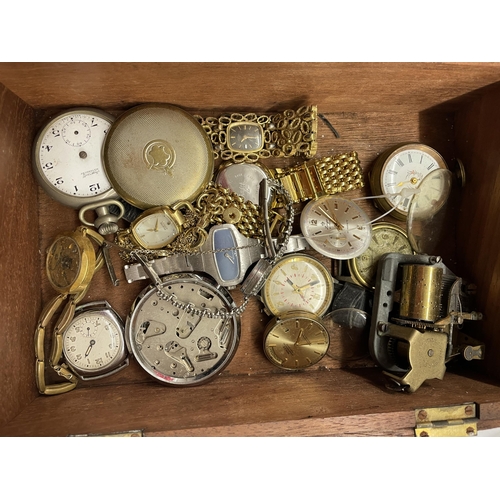 516 - BOX CONTAINING POCKET AND WRIST WATCHES, BESELS AND WATCH MOVEMENTS