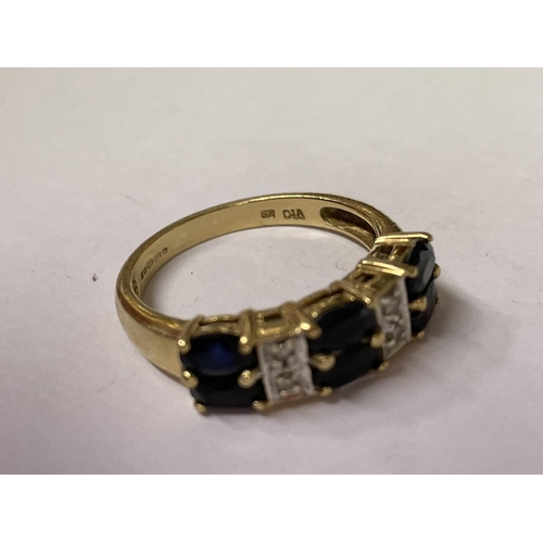 528 - 9K DIAMOND CHIP ILLUSION SET SAPPHIRE RING SIZE N/O - 3.4G APPROX