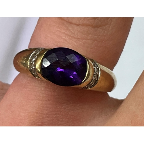 545 - 9CT GOLD AMETHYST AND CZ RING 4.1G APPROX SIZE M/N