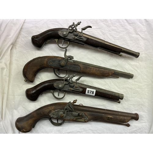 578 - SELECTION OF REPLICA 18TH CENTURY FLINT LOCK DECORATIVE PISTOLS