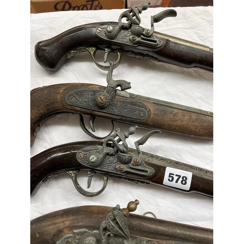 578 - SELECTION OF REPLICA 18TH CENTURY FLINT LOCK DECORATIVE PISTOLS