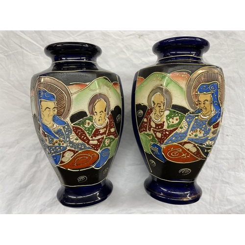 580 - PAIR OF 20TH CENTURY JAPANESE OCTAGONAL SATSUMA WARE VASES