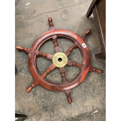 73 - ORNAMENTAL SHIP'S WHEEL WITH BRASS CENTRE