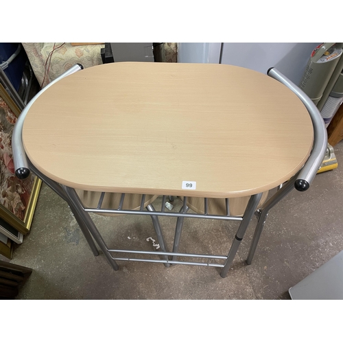 99 - BEECH EFFECT OVAL TUBULAR BREAKFAST BAR SET