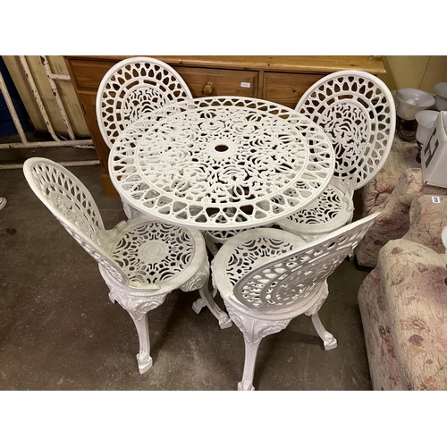 105 - WHITE PAINTED VICTORIAN STYLE CAST METAL PATIO SET