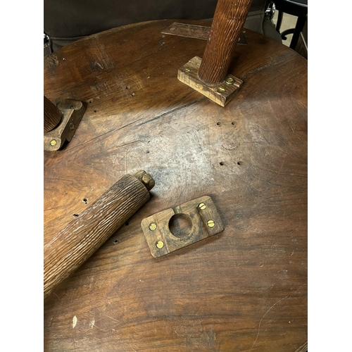 110 - CARVED CIRCULAR TOPPED CRICKET TYPE TABLE