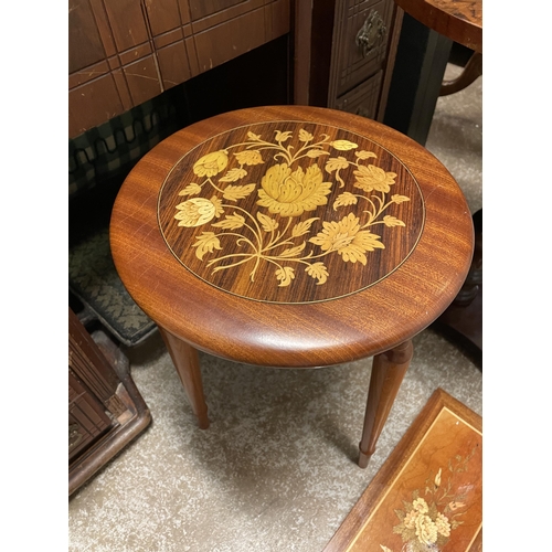 174 - SORRENTO MARQUETRY INLAID STOOL, PANEL AND TRIPOD TABLE