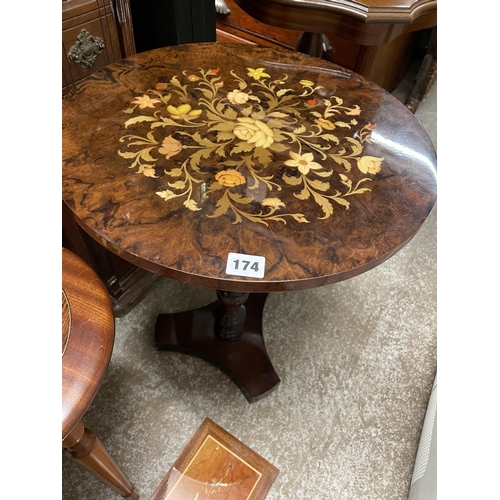 174 - SORRENTO MARQUETRY INLAID STOOL, PANEL AND TRIPOD TABLE