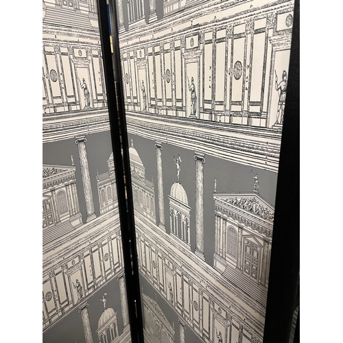 176 - BLACK ASH AND FONSETTI PAPER PRINT THREE FOLD DRESSING SCREEN