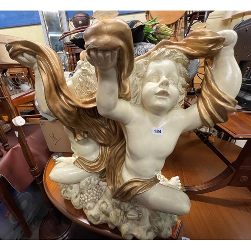 184 - CREAM AND GILDED FIBRE GLASS CHERUB TABLE BASE