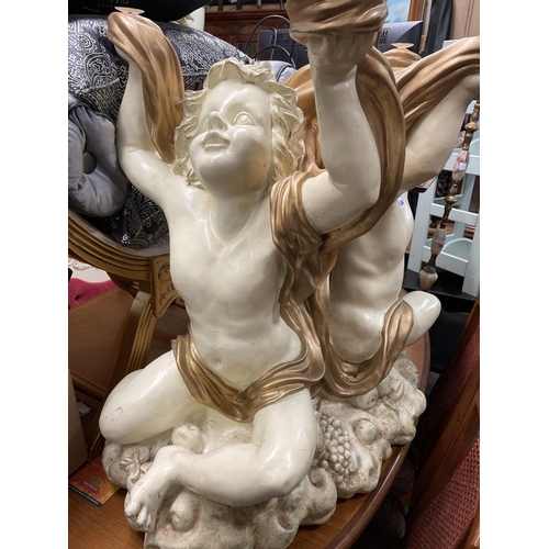 184 - CREAM AND GILDED FIBRE GLASS CHERUB TABLE BASE