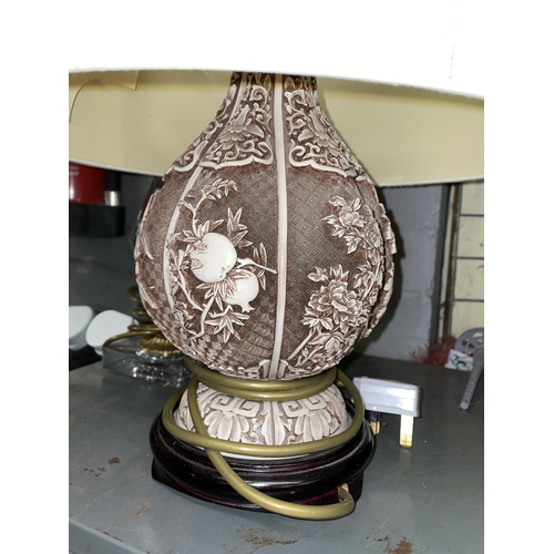 308 - ORIENTAL INSPIRED LOBED BALUSTER LAMP AND SHADE