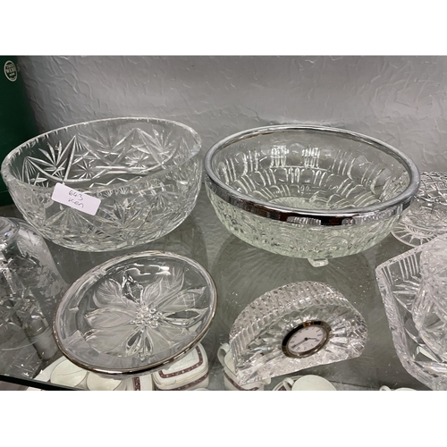 311 - GLASS DRESSING TABLE POTS AND COVERS, CUT GLASS FRUIT BOWL AND OTHERS, AND A THOMAS WEBB CRYSTAL BEL... 