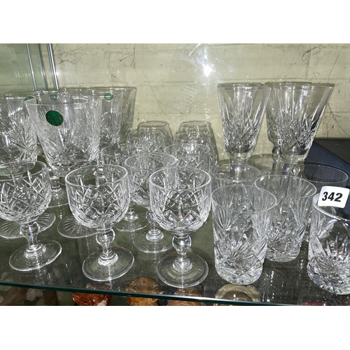 342 - SET OF SIX SCOTTISH CRYSTAL WINE GLASSES, THOMAS WEBB BRANDY BALLOONS AND TUMBLERS