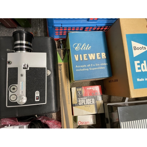 365 - ELITE VIEWER, CAMERA TRIPOD, 8MM EDITOR VIEWER, VINTAGE PACE MAKER 300 CINE CAMERA, AND RELATED ITEM... 