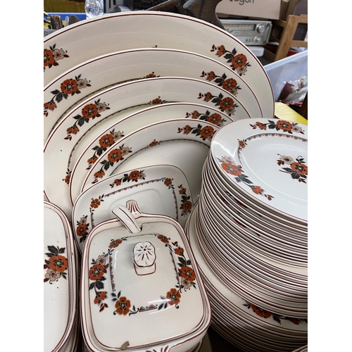 397 - EXTENSIVE J & G MEAKIN BELLE VIEW PATTERN GRADUATED PLATTERS, PLATES AND SOUP TUREENS WITH COVERS