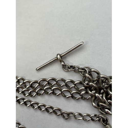 417 - SILVER ALBERT CHAIN WITH T BAR AND SNAP SWIVEL FASTENER