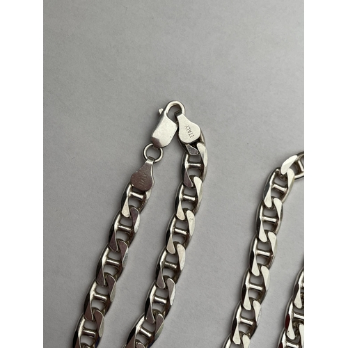 418 - ITALIAN 925 SILVER FLAT CURB LINK LONG CHAIN WITH LOBSTER CLAW CLASP 67CM LONG 1.5OZ APPROX