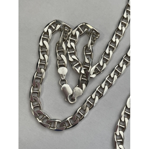 418 - ITALIAN 925 SILVER FLAT CURB LINK LONG CHAIN WITH LOBSTER CLAW CLASP 67CM LONG 1.5OZ APPROX