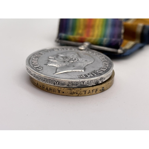 423 - WWI MEDALS 7829 TO PTE A. PARRY THE S.STAFF REGIMENT TRIO WITH DRESS BAR