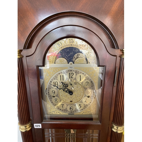 425 - REPRODUCTION 20TH CENTURY LONG CASE CLOCK BY SLIGH, TRIPLE WEIGHT WITH MOON ROLLER PHASE IN AN ORNAT... 