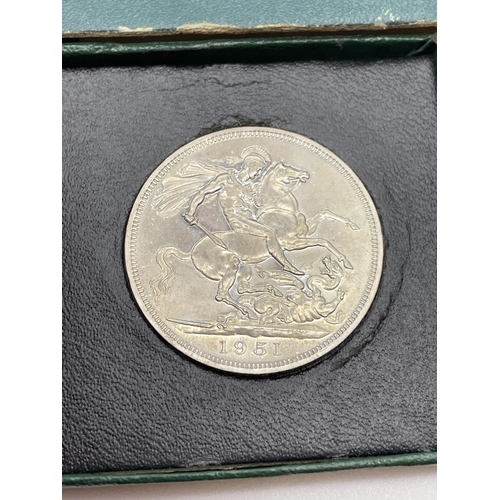 429 - BOXED 1951 FESTIVAL OF BRITAIN FIVE SHILLINGS COIN AND A BIRMINGHAM SILVER ENGRAVED OVAL NAPKIN RING