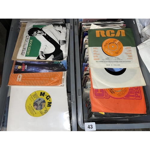 43 - TWO PLASTIC CRATES OF VINYL 45RPM RECORD SINGLES