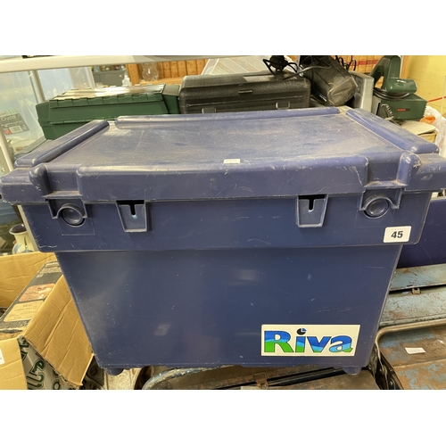 45 - RIVA FISHERMANS UPVC SEAT TACKLE BOX AND CONTENTS