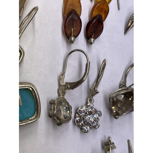 493 - BAG OF SILVER AND WHITE METAL SEMI PRECIOUS STONE SET AMBER AND FILLIGREE EARRINGS