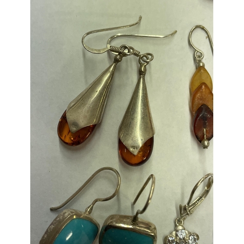 493 - BAG OF SILVER AND WHITE METAL SEMI PRECIOUS STONE SET AMBER AND FILLIGREE EARRINGS