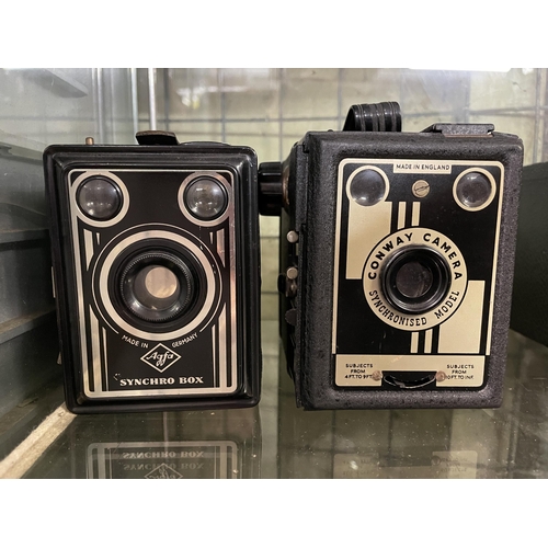 534 - TWO BOX CAMERAS AGFA SYNCHRO ART DECO FRONT PLATE AND THE CONWAY SYNCRONISED BAKELITE AND TIN