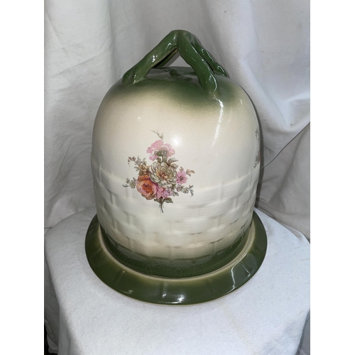 609 - VICTORIAN STYLE IRON STONE POTTERY STILTON CHEESE DOME AND COVER