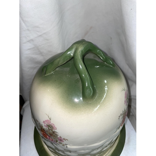 609 - VICTORIAN STYLE IRON STONE POTTERY STILTON CHEESE DOME AND COVER