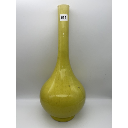 611 - CHINESE YELLOW GLAZE STONE WARE BOTTLE VASE 46CM TALL