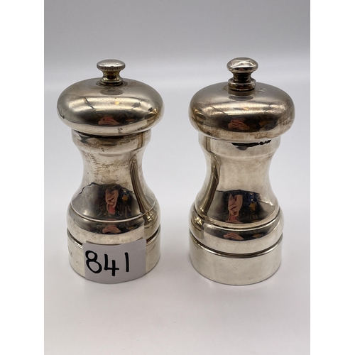 841 - PAIR OF SILVER SALT AND PEPPER MILLS, BOTH A/F 8.4OZ OVERALL