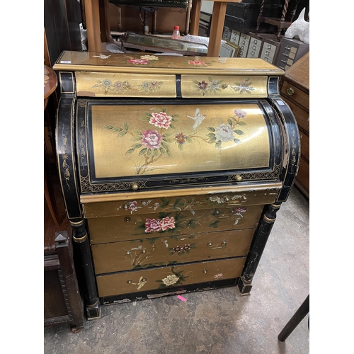 90 - CHINOISERIE LACQUERED CYLINDER ROLL TOP BUREAU