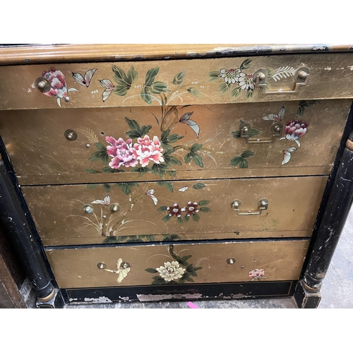 90 - CHINOISERIE LACQUERED CYLINDER ROLL TOP BUREAU