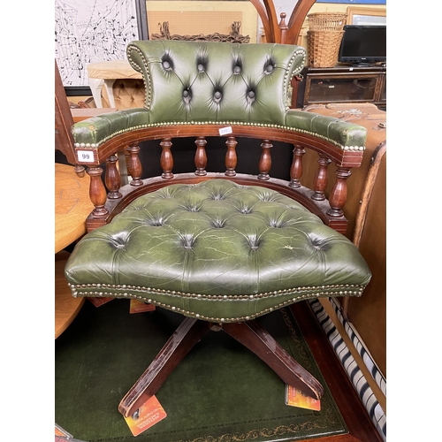 99 - BOTTLE GREEN BUTTON LEATHER SWIVEL DESK CHAIR