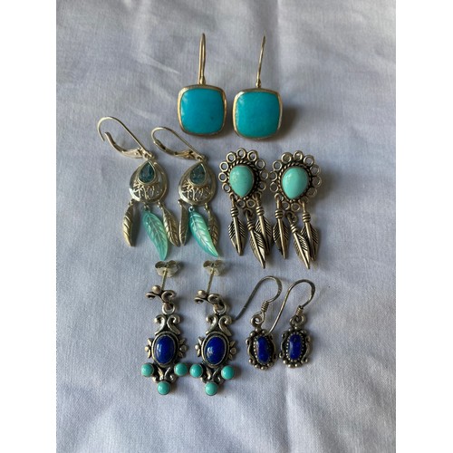 493 - BAG OF SILVER AND WHITE METAL SEMI PRECIOUS STONE SET AMBER AND FILLIGREE EARRINGS