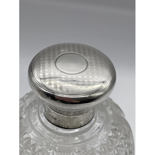 511 - SILVER TOPPED GLOBULAR BLAZE CUT AND HOB NAIL SCENT BOTTLE