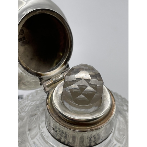 511 - SILVER TOPPED GLOBULAR BLAZE CUT AND HOB NAIL SCENT BOTTLE