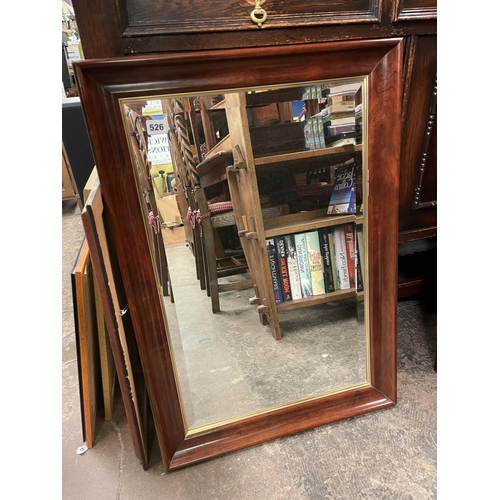 526 - MAHOGANY BEVEL EDGED MIRROR height 78cm x width 54cm approx