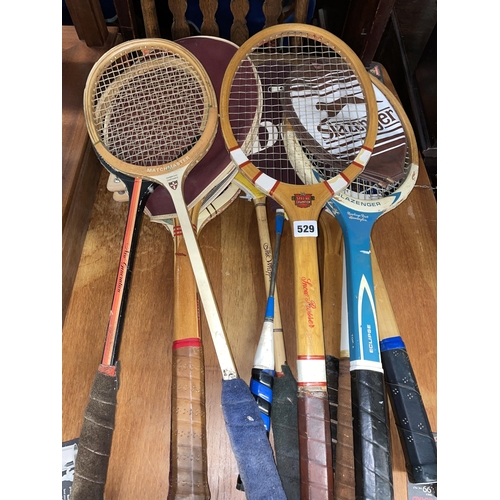 529 - SELECTION OF VINTAGE TENNIS AND BADMINTON RACQUETS