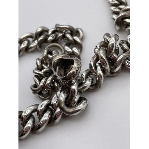 539 - HALLMARKED SILVER LINK ALBERT CHAIN WITH PLATED T BAR AND SWIVEL 1.2 APPROX